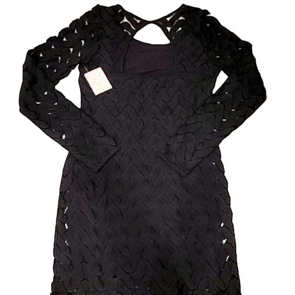 Free People Wild Thing Crochet Knit Black Mini Dress sz S Open Back Long Sleeve - Picture 7 of 15